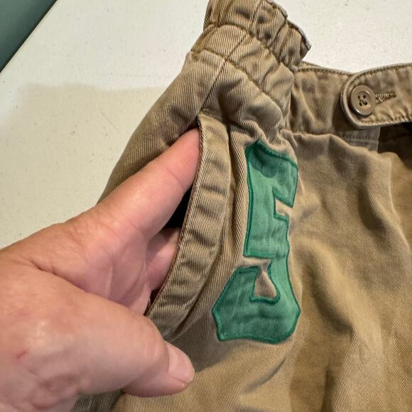 Polo Ralph Lauren Boys Size 10 Khaki Shorts Polo Crest Green Number 5 Preppy - Picture 6 of 11